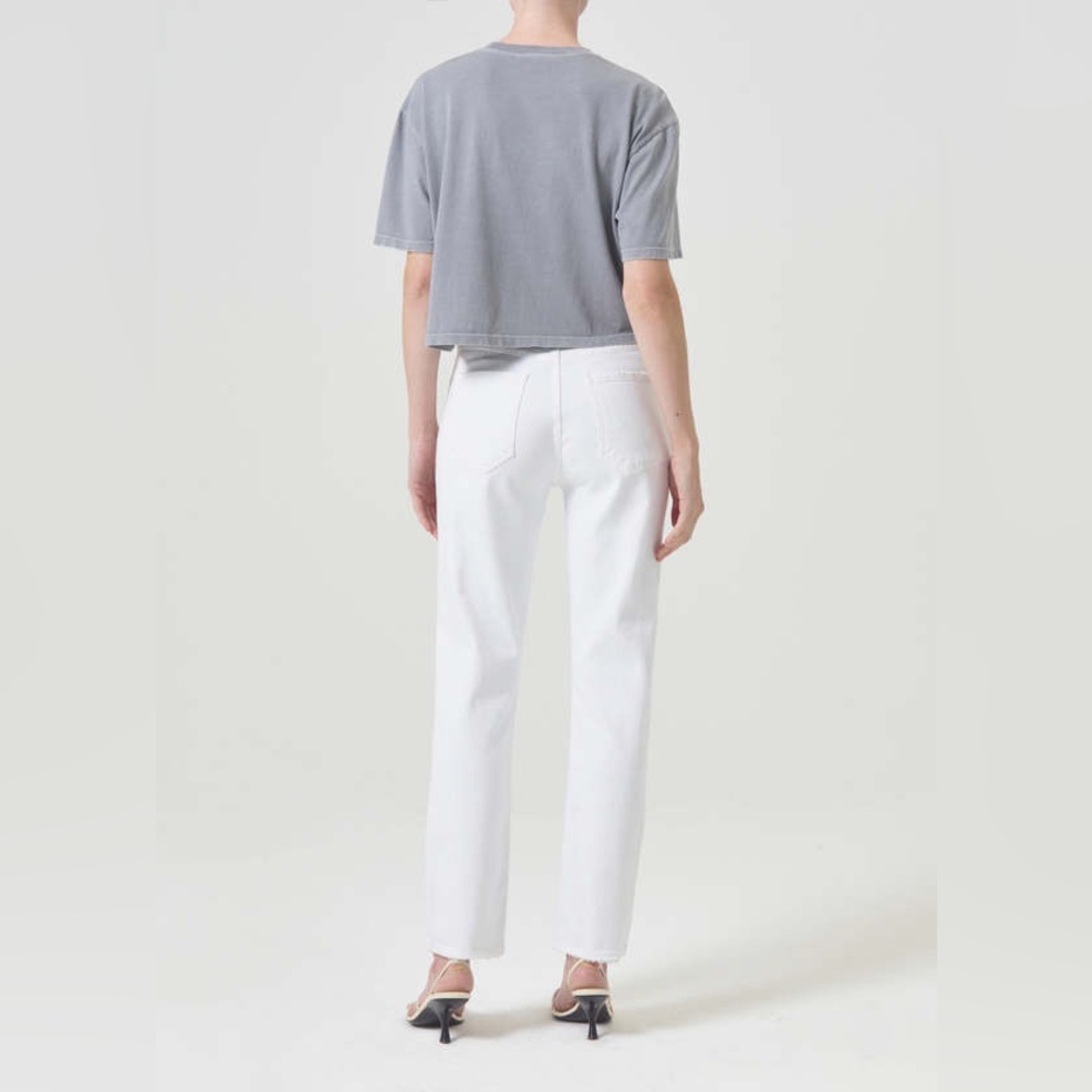 Agolde Riley Long High Rise Straight Leg Jeans With Raw Hem In Sour Cream Color - Picture 5 of 16